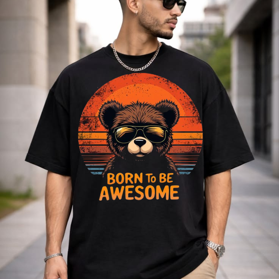 MNW The BORN TO BE AWESOME Oversized  Tee 🐻🕶️