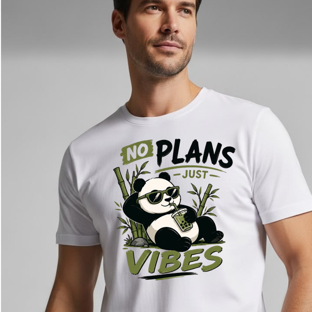 MNW Men No Plans Just Vibes Panda Graphic T-Shirt - White