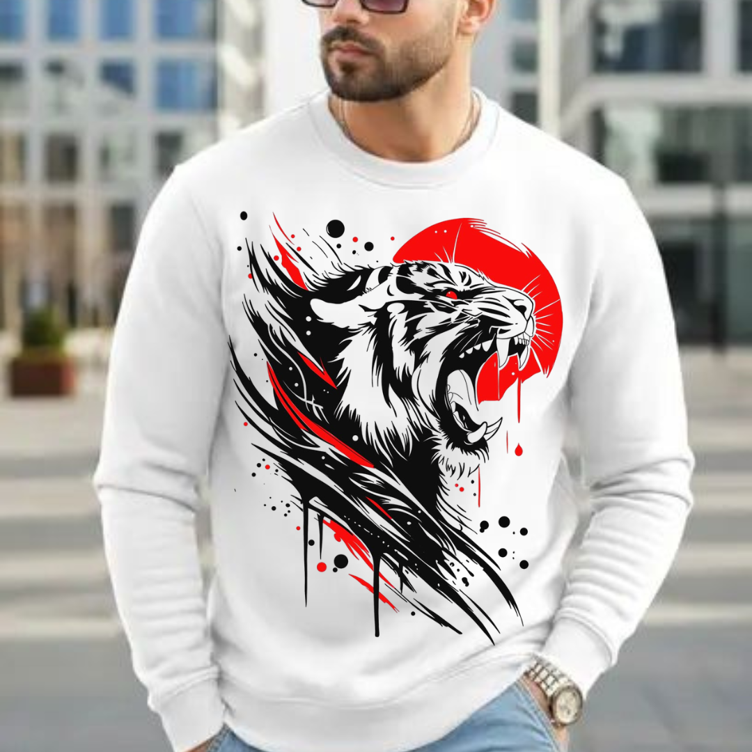 MNW Sweatshirt Men Sweatshirt Japanese Style Tiger Art