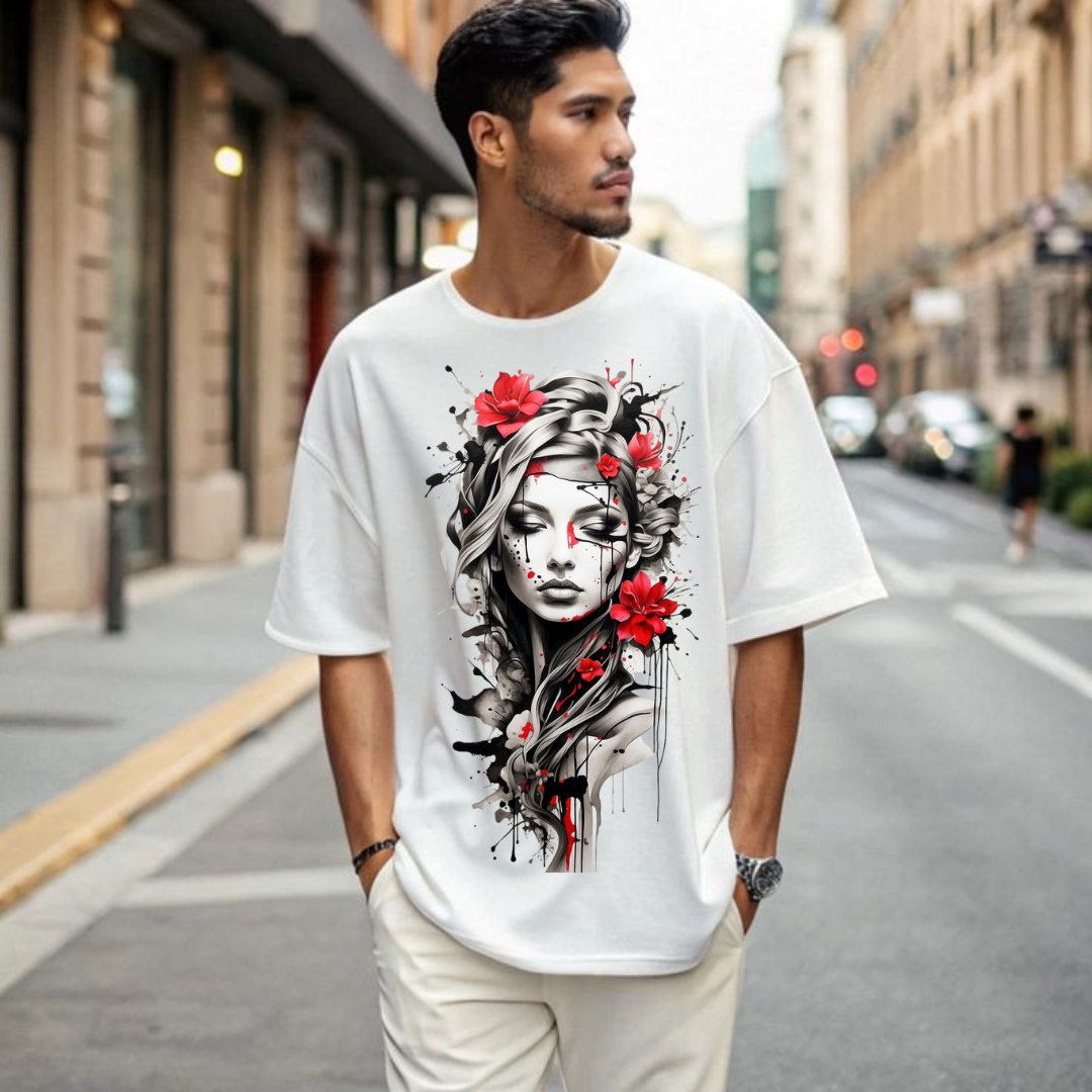 MNW T SHIRT Art in Motion The Floral Noir Oversized Tee